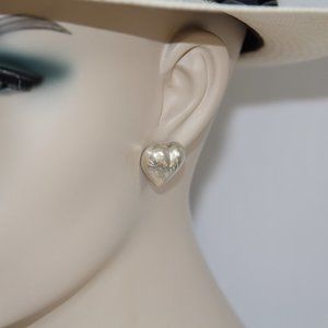 Sterling Silver Puffed Etched Heart Earrings